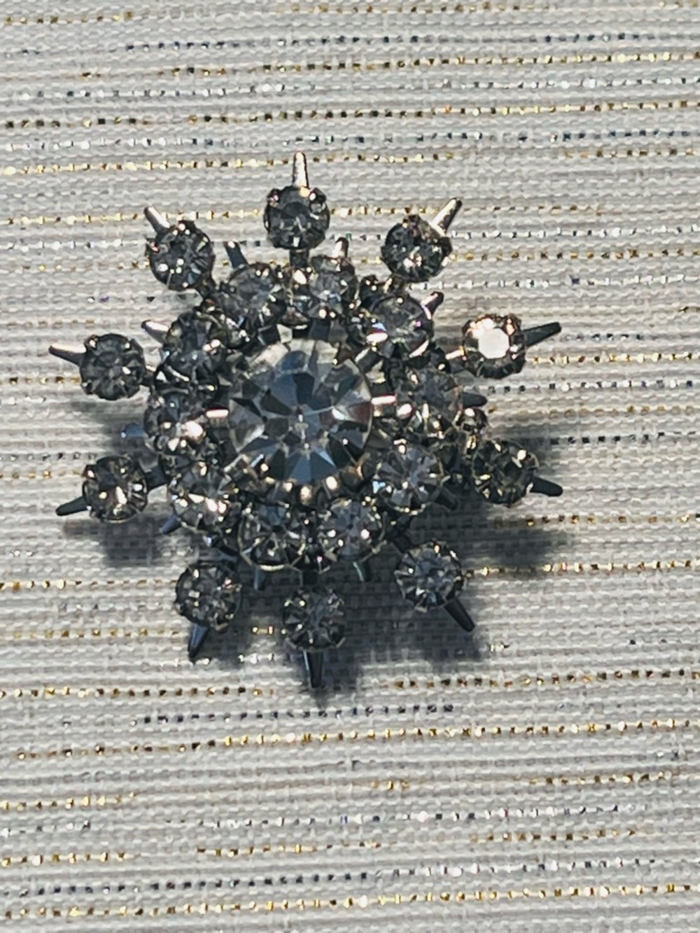 Vintage 50's Rhinestone Snowflake Silvertone Brooch Layered Starburst Sunburst